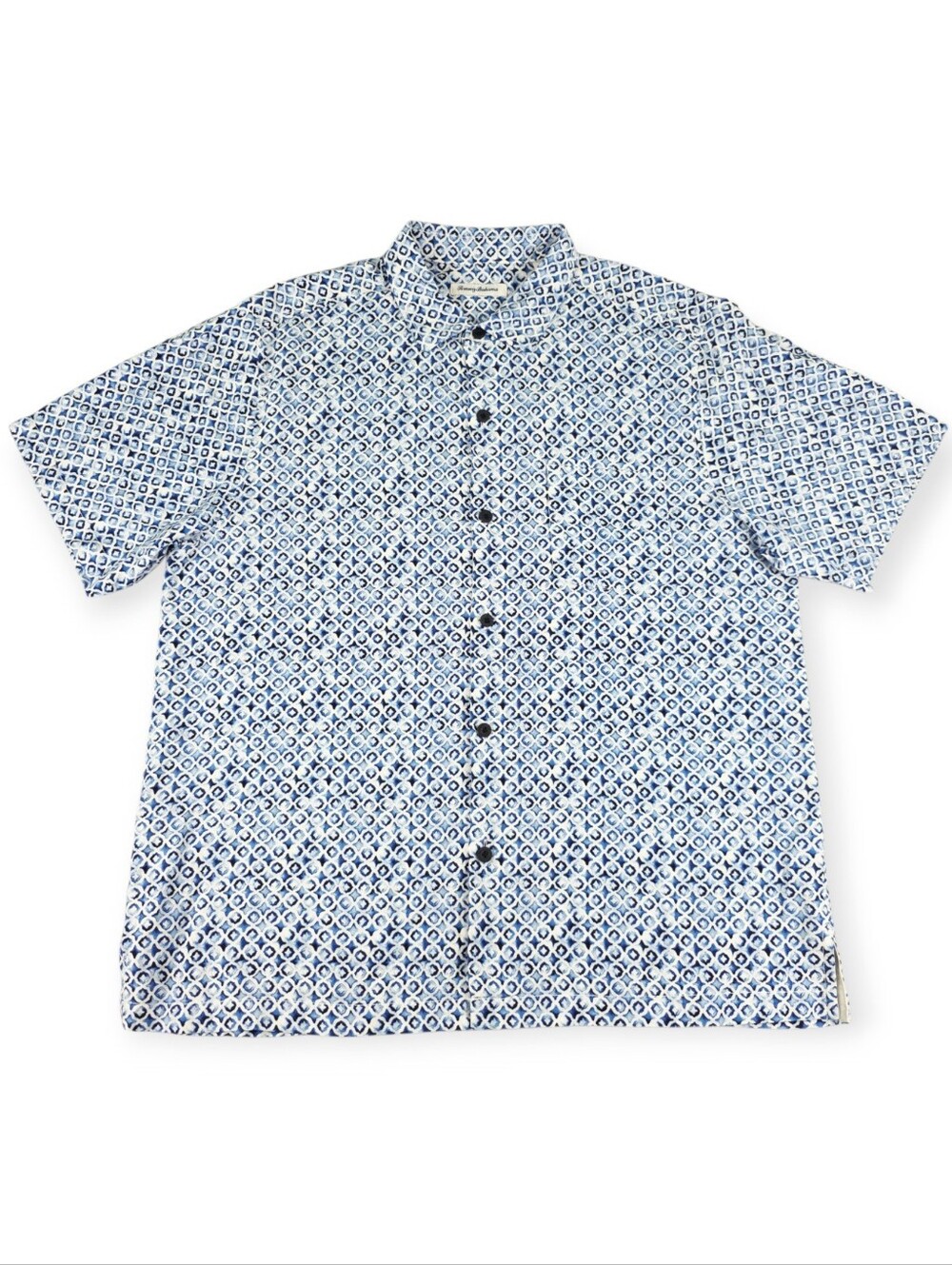 Tommy Bahama Tile Island Camp Shirt Mens XL Blue Geometric Pattern EUC